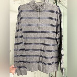Men's Gray Stripe Half-Zip Sweater